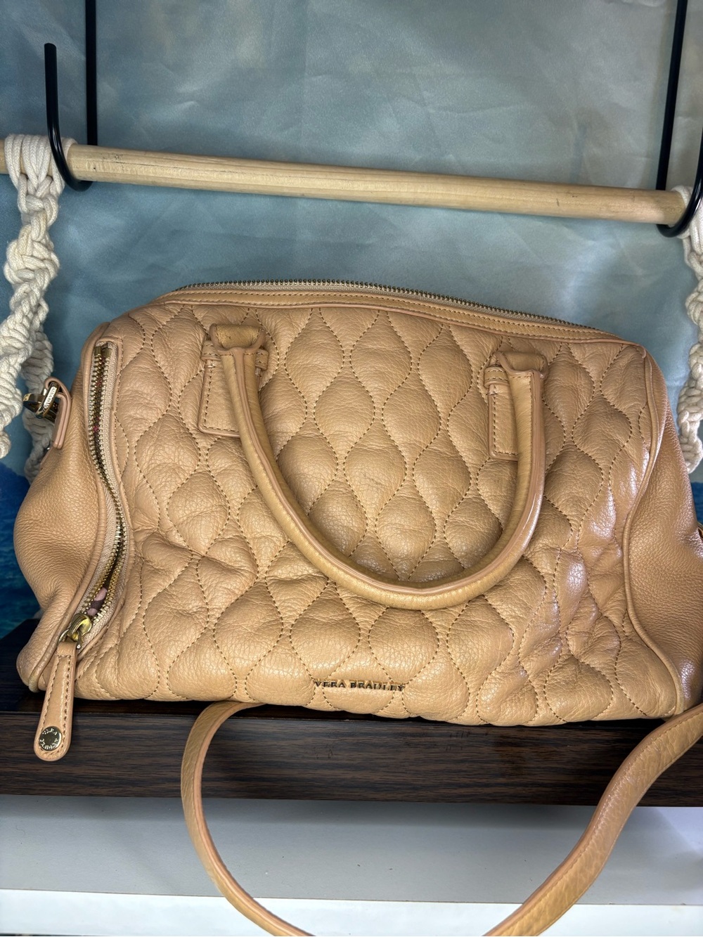 Vera Bradley Marlo Quilted Pebbled Leather Satchel - Camel Tan